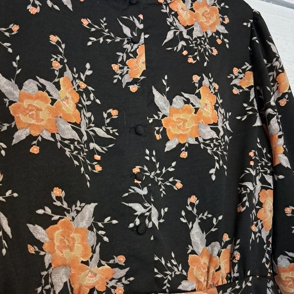 Free People Women's Long Sleeve Dress Size 4 Black Orange Floral Mini - Picture 7 of 12